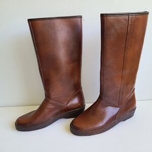 Vintage Women's Sears Brown Rubber Boots 6 Lined Gum Sole Waterproof Rain